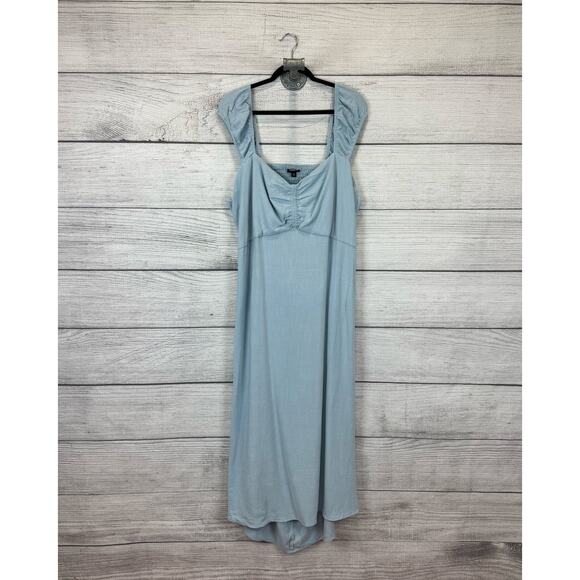 Torrid Plus Size Light Blue Chambray Ruched Front Cut Out Midi Dress Size 3X - Picture 1 of 8